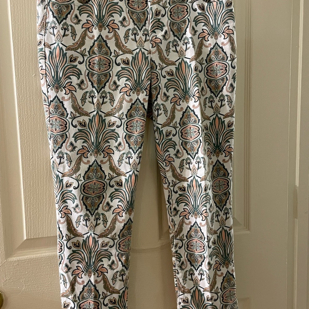 Chico's Paisley Print Pants with Gold Button